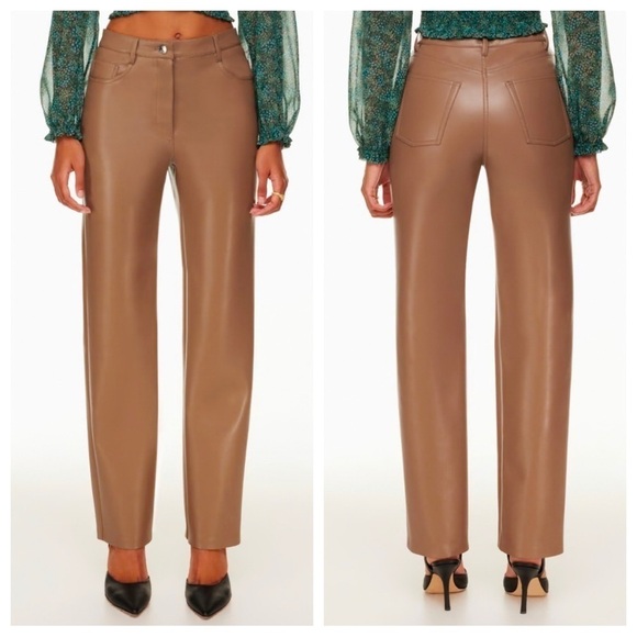 Aritzia Wilfred Constant Camel Faux Vegan Leather Pants SZ 12 Tall - Picture 1 of 16
